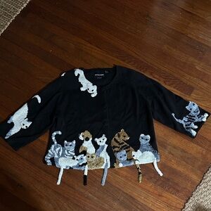 Vintage Michael Simon Cat Lover Embroidered Black Cardigan